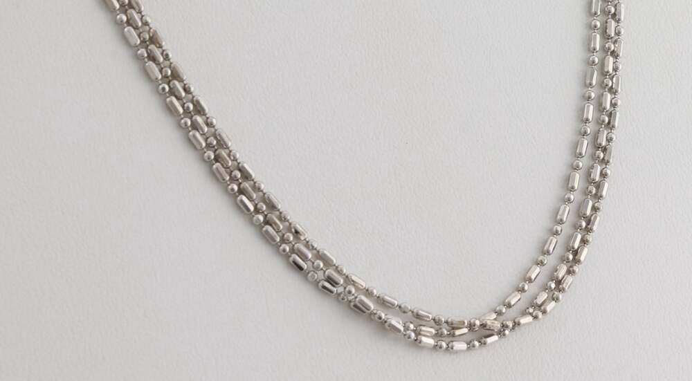 Sterling Silver Shiny Beaded Three Chain Necklace Choker 13" to 16" Adjustable - Picture 2 of 9